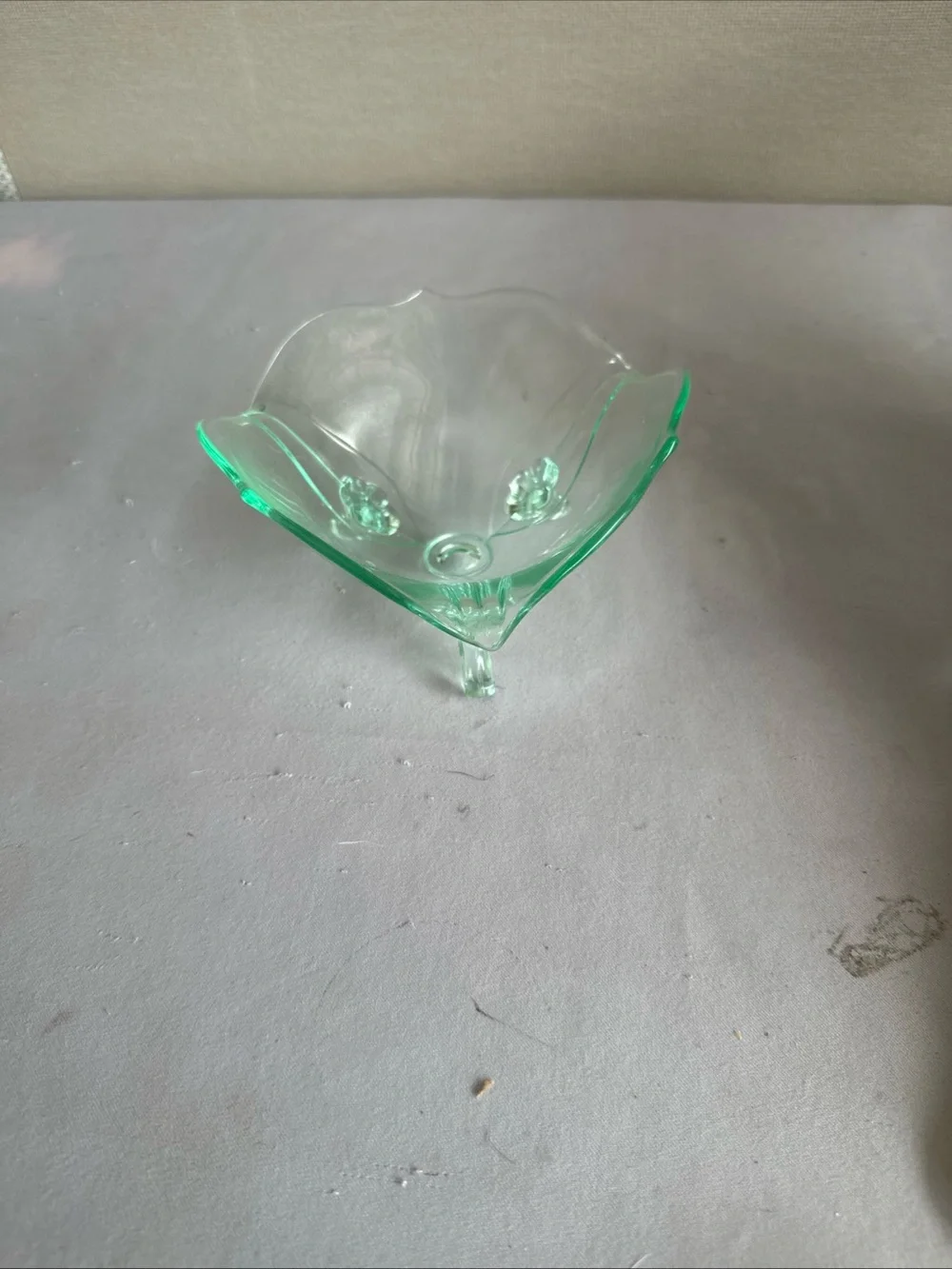 Mint Green Scalloped Glass Decorative Bowl. Vintage Elegant Lancaster Green Depr